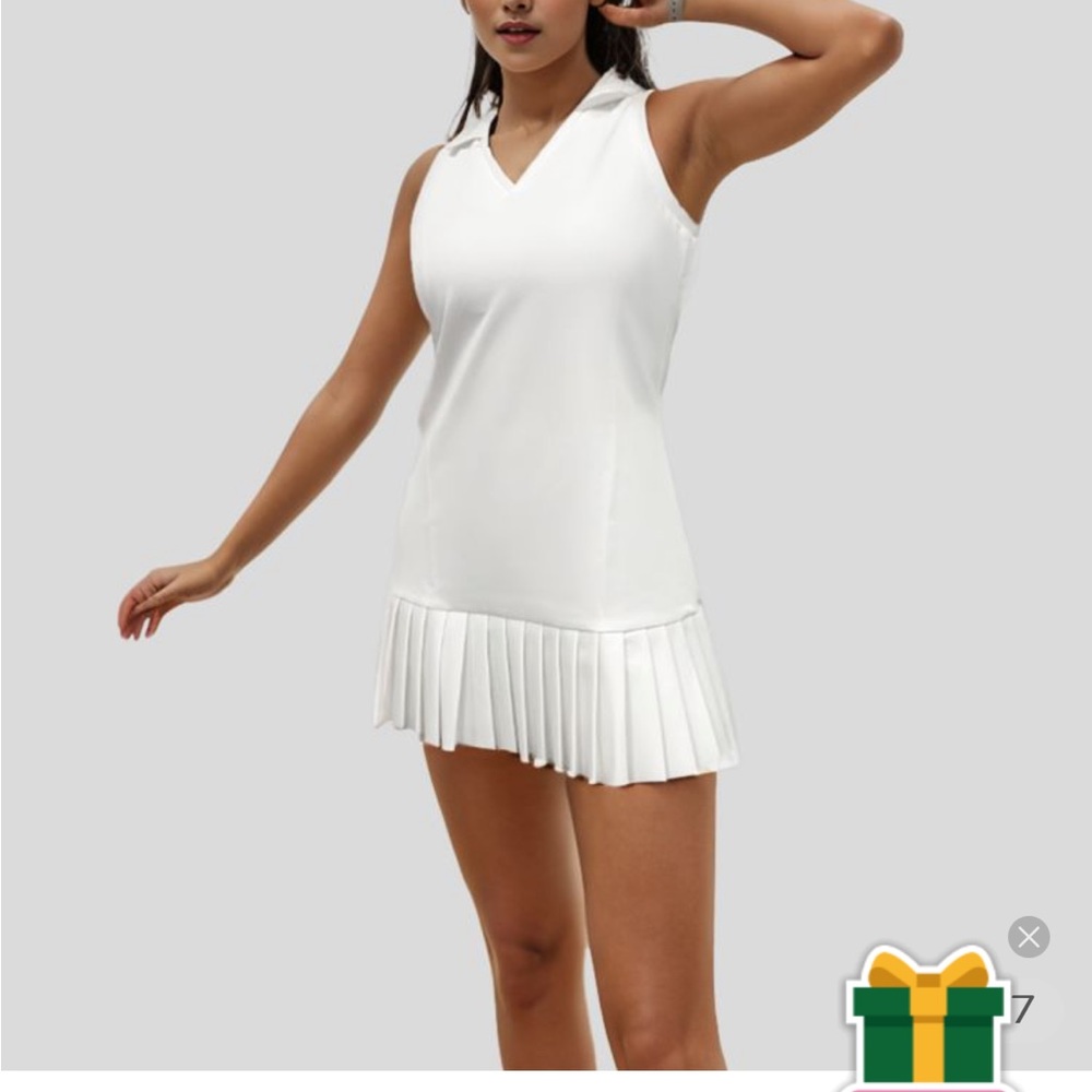V Neck 2-Piece Side Pocket Pleated Mini Golf Dress-Golf Tee Pocket